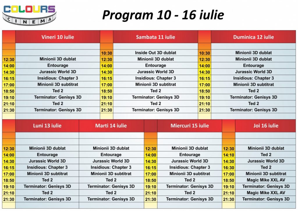 Program 10 - 16 iulie FB