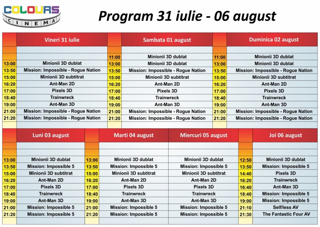 Program  31 iulie - 06 august  FB